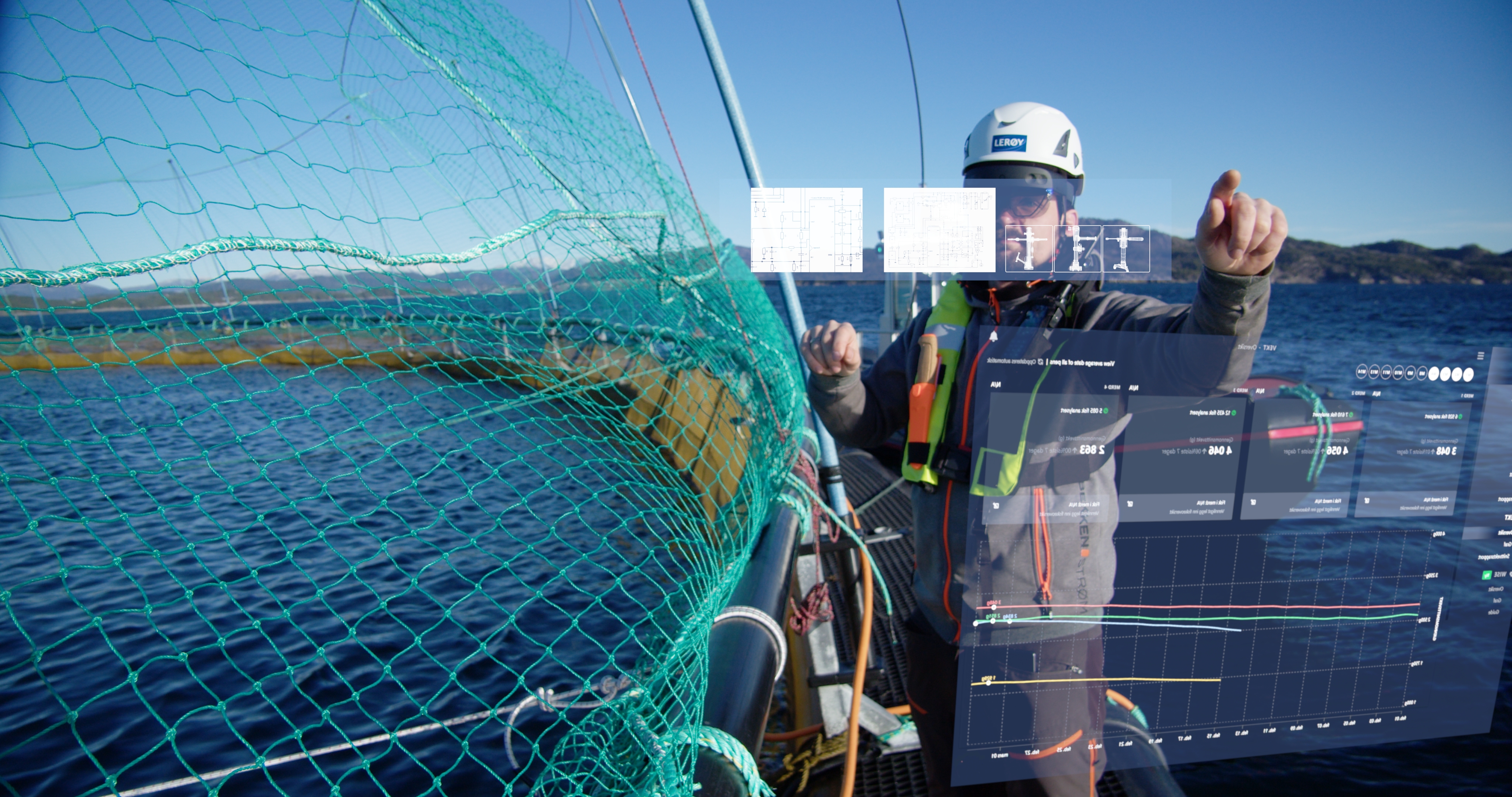 Ansatt på merdkant med digital fremstilling av data